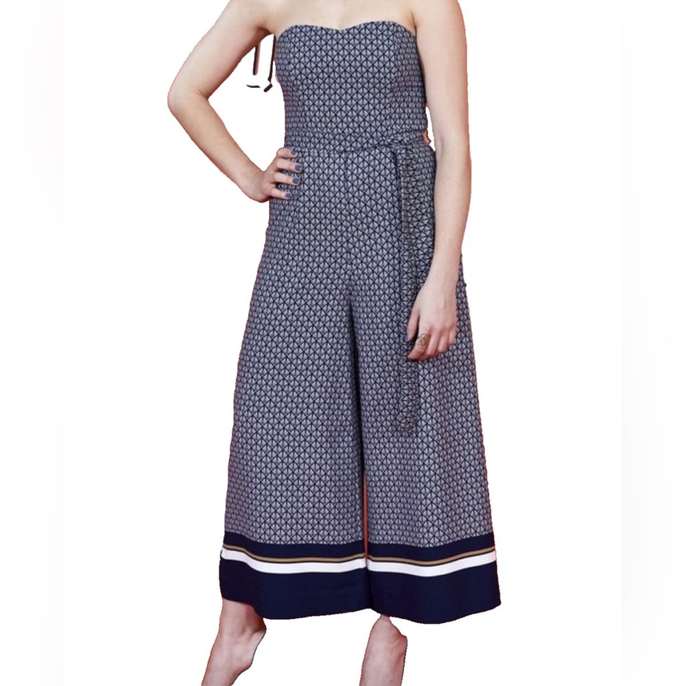 H&M Navy Print Wide-Leg Jumpsuit